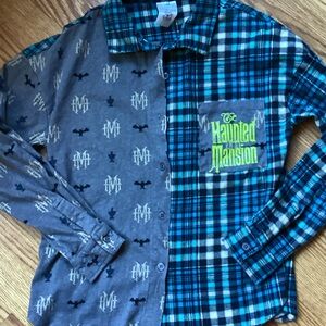 Disney Haunted Mansion Kids Button Down Shirt - Gray and Blue